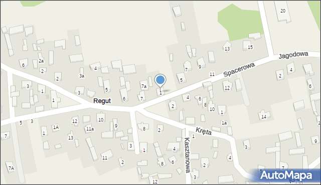 Regut, Spacerowa, 1, mapa Regut