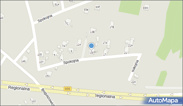 Rybnik, Spokojna, 13, mapa Rybnika