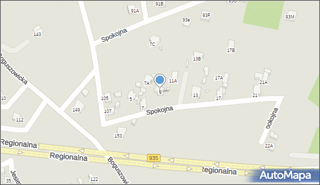 Rybnik, Spokojna, 9, mapa Rybnika