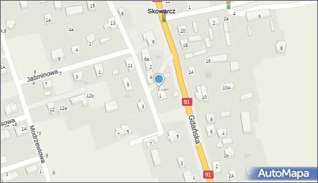 Skowarcz, Spacerowa, 1A, mapa Skowarcz