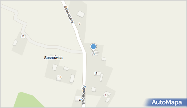 Sosnowica, Spacerowa, 11, mapa Sosnowica