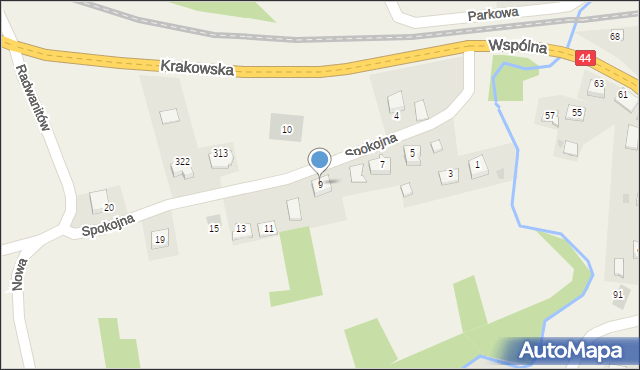 Sosnowice, Spokojna, 9, mapa Sosnowice