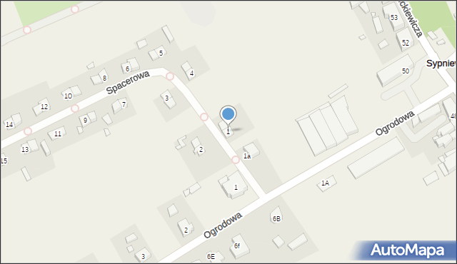 Sypniewo, Spacerowa, 1, mapa Sypniewo