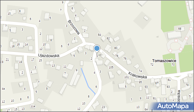 Tomaszowice, Spokojna, 1, mapa Tomaszowice