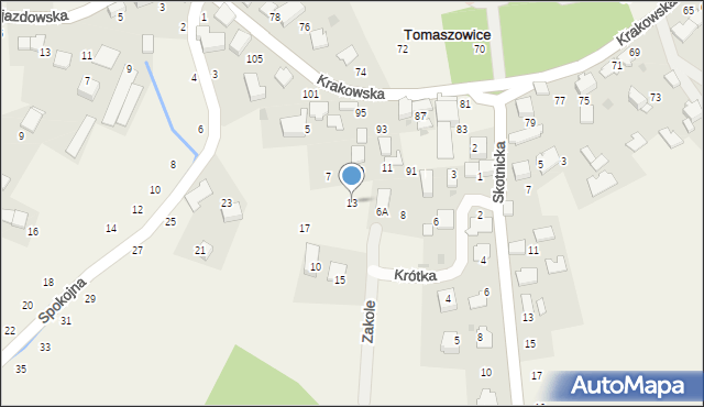 Tomaszowice, Spokojna, 13, mapa Tomaszowice