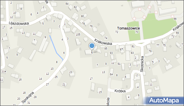 Tomaszowice, Spokojna, 5, mapa Tomaszowice