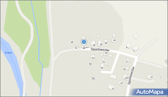 Wadowice, Sportowców, 40, mapa Wadowice