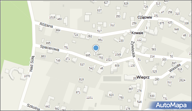 Wieprz, Spacerowa, 929, mapa Wieprz