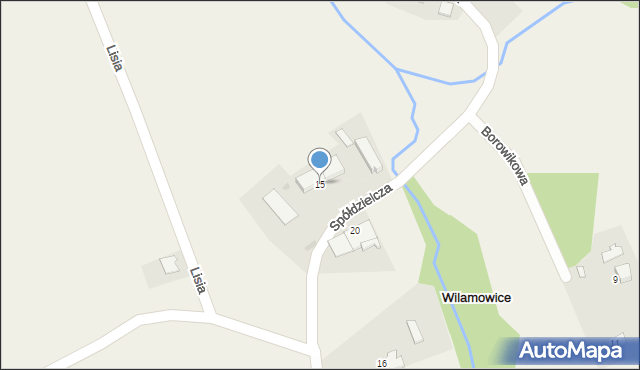 Wilamowice, Spółdzielcza, 15, mapa Wilamowice