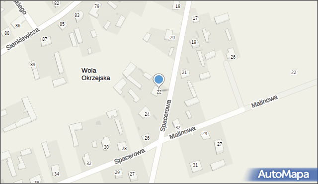 Wola Okrzejska, Spacerowa, 22, mapa Wola Okrzejska