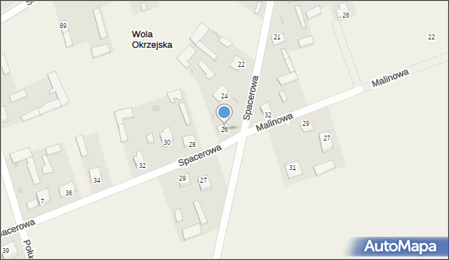 Wola Okrzejska, Spacerowa, 26, mapa Wola Okrzejska