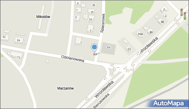 Wrocław, Spacerowa, 34A, mapa Wrocławia