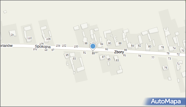 Zbory, Spokojna, 89, mapa Zbory