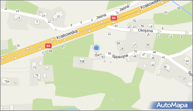 Zgłobice, Spokojna, 53A, mapa Zgłobice