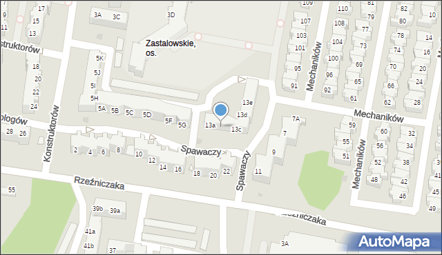 Zielona Góra, Spawaczy, 13b, mapa Zielona Góra