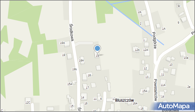 Bluszczów, Środkowa, 13, mapa Bluszczów