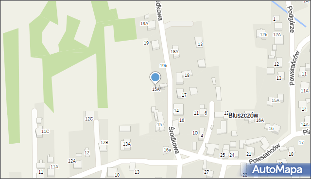 Bluszczów, Środkowa, 15A, mapa Bluszczów