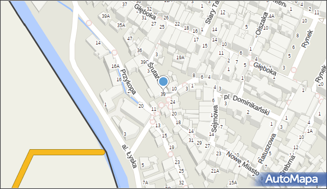 Cieszyn, Śrutarska, 39, mapa Cieszyna