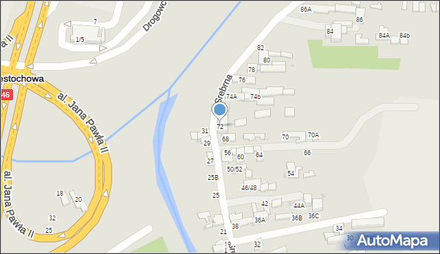 Częstochowa, Srebrna, 72, mapa Częstochowy