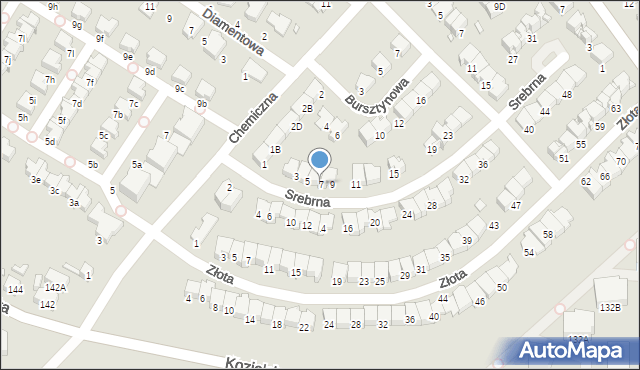 Gliwice, Srebrna, 7, mapa Gliwic