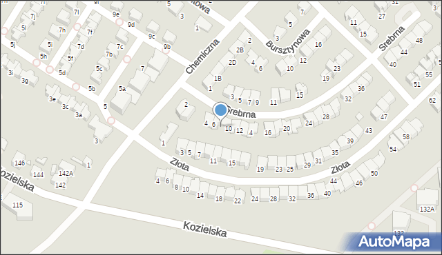 Gliwice, Srebrna, 8, mapa Gliwic