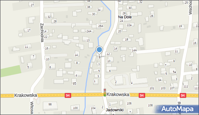 Jadowniki, Środkowa, 9, mapa Jadowniki