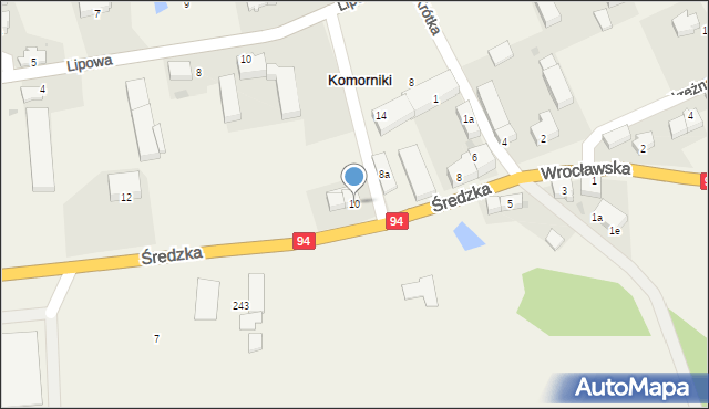 Komorniki, Średzka, 10, mapa Komorniki