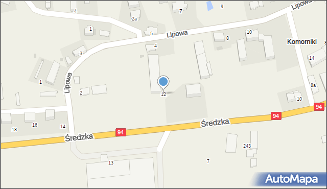 Komorniki, Średzka, 12, mapa Komorniki