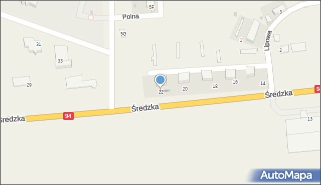 Komorniki, Średzka, 22, mapa Komorniki