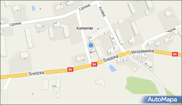 Komorniki, Średzka, 8a, mapa Komorniki