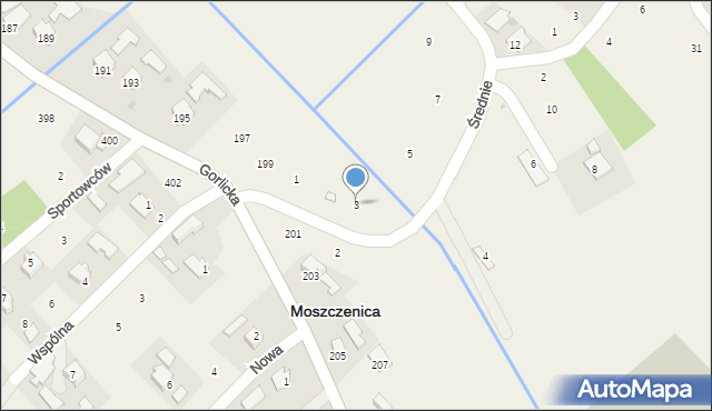 Moszczenica, Średnie, 3, mapa Moszczenica