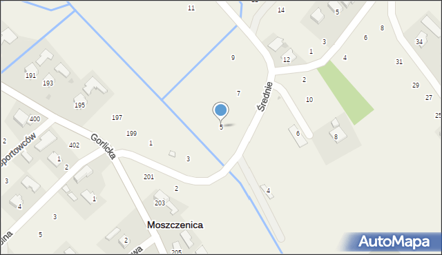 Moszczenica, Średnie, 5, mapa Moszczenica