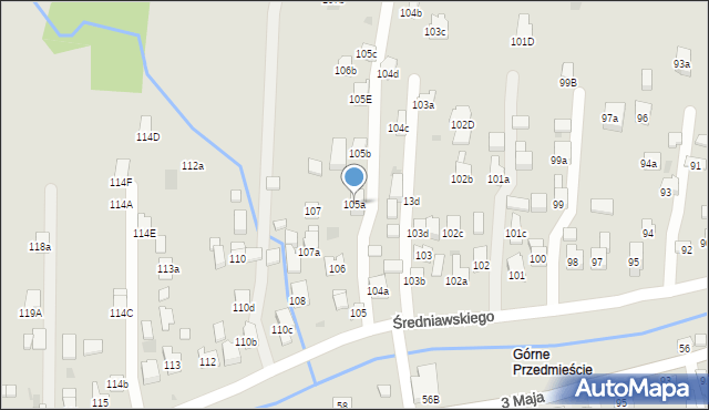 Myślenice, Średniawskiego Andrzeja, 105a, mapa Myślenice