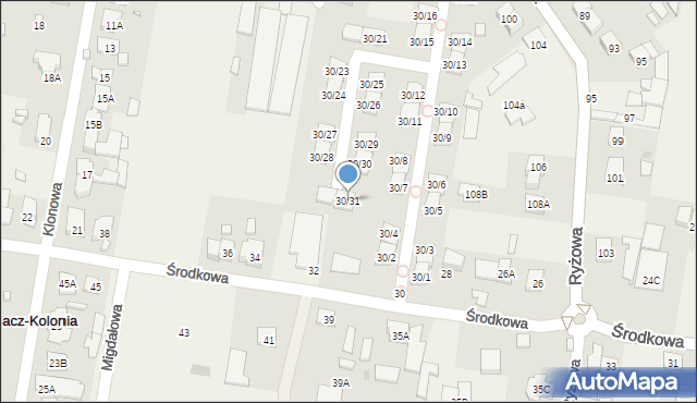 Opacz-Kolonia, Środkowa, 30/31, mapa Opacz-Kolonia