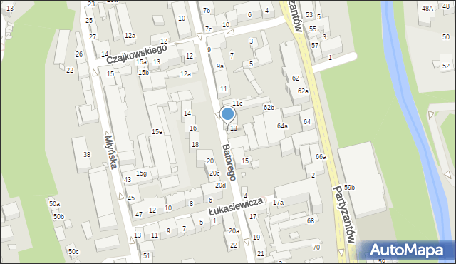 Bielsko-Biała, Stefana Batorego, 13a, mapa Bielsko-Białej
