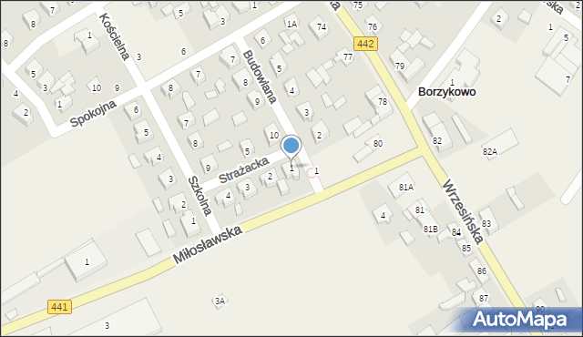 Borzykowo, Strażacka, 1, mapa Borzykowo