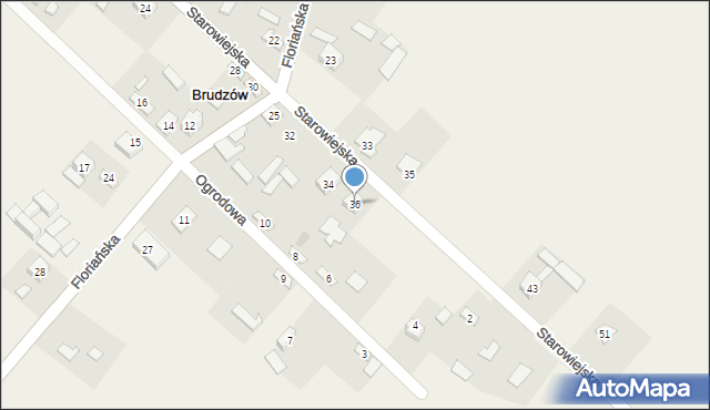 Brudzów, Starowiejska, 36, mapa Brudzów