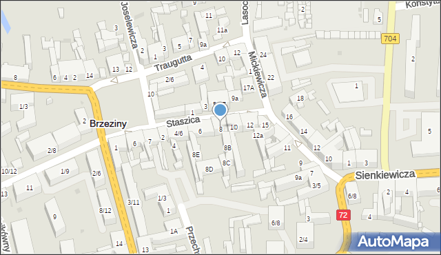 Brzeziny, Staszica Stanisława, 8A, mapa Brzeziny