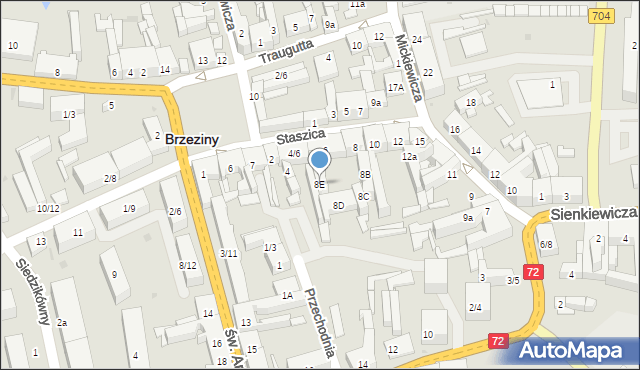 Brzeziny, Staszica Stanisława, 8E, mapa Brzeziny