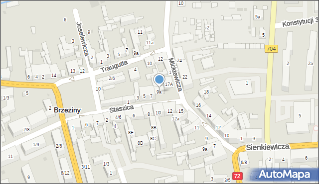 Brzeziny, Staszica Stanisława, 9a, mapa Brzeziny