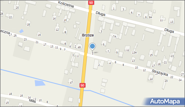 Brzóze, Strażacka, 1, mapa Brzóze