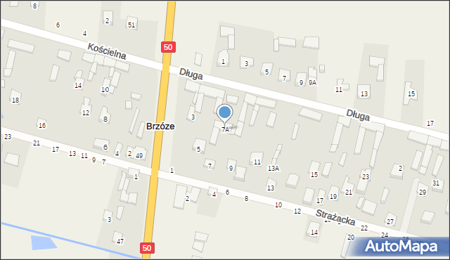 Brzóze, Strażacka, 7A, mapa Brzóze