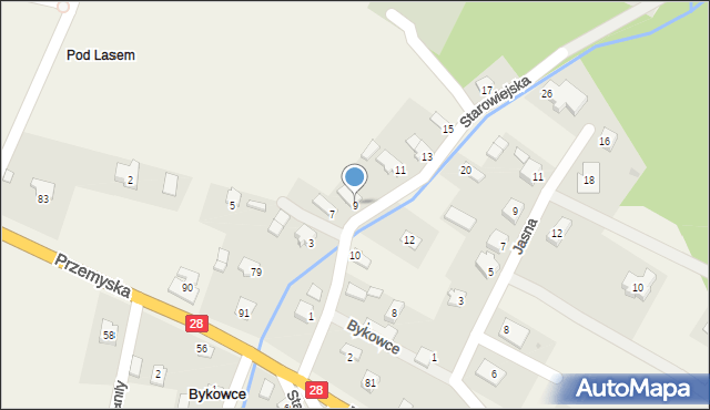 Bykowce, Starowiejska, 9, mapa Bykowce