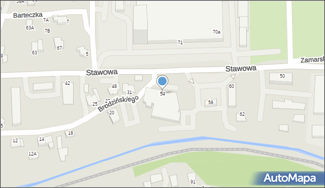 Cieszyn, Stawowa, 54, mapa Cieszyna