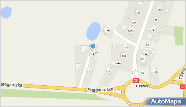 Czarlin, Starogardzka, 3, mapa Czarlin