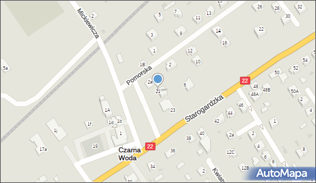 Czarna Woda, Starogardzka, 21, mapa Czarna Woda