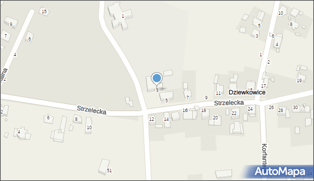 Dziewkowice, Strzelecka, 3, mapa Dziewkowice