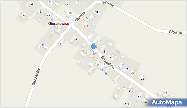 Gierałtowice, Strażaków, 38, mapa Gierałtowice