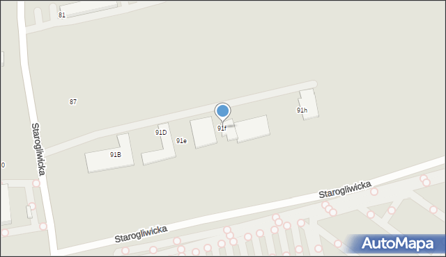 Gliwice, Starogliwicka, 91f, mapa Gliwic