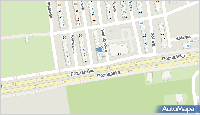 Gniezno, Storczykowa, 1, mapa Gniezna